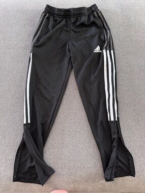 adidas Black Joggers with White Side Stripes Boys Size 9/10
